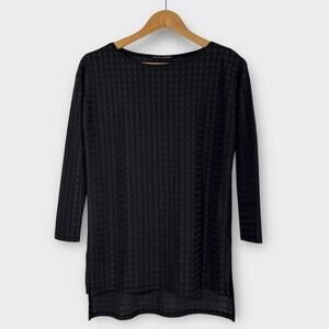 Zara W&B Women’s Size Small Black Square Textured 3/4 Sleeve High Low Tunic Top